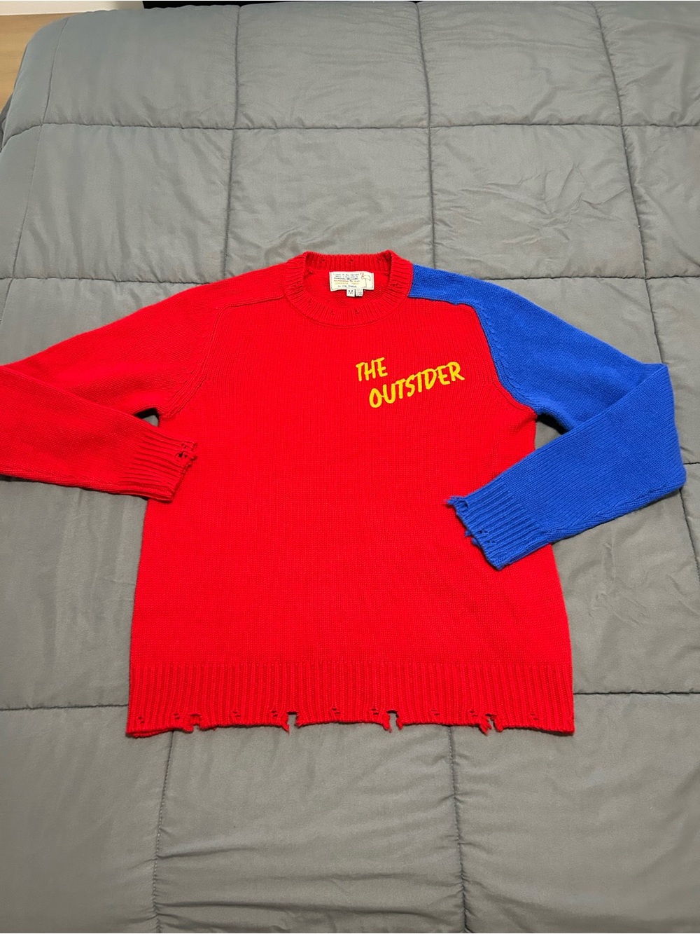 Sandrine Rose Red & Blue 'The Outsider' Crewneck Sweater - Wool/ Cahmere Unisex